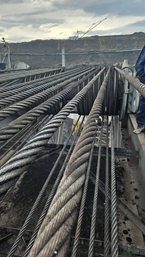 Hoist ropes running over the boom sheaves