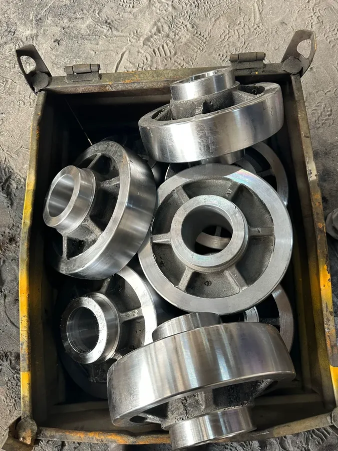Machined mining wagon wheel on the lathe