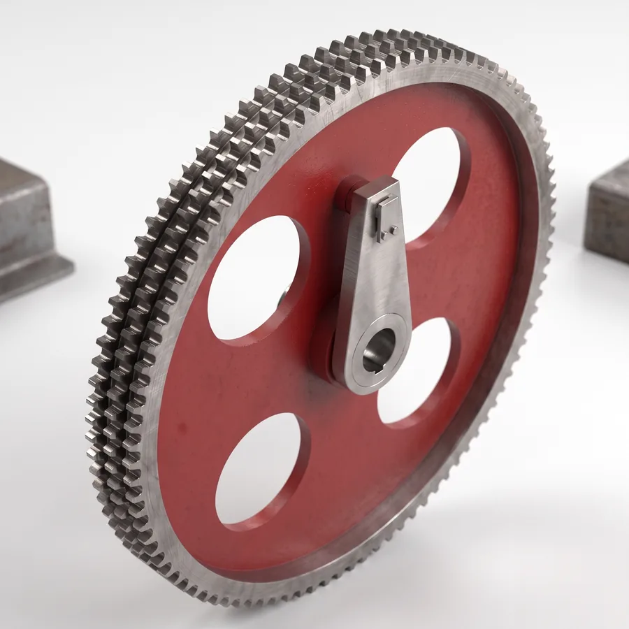 Finished gall chain pin wheel with machined teeth and painted web